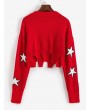Ripped Star Graphic Crop Sweater - Red S