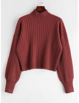 Dropped Shoulder Mock Neck Sweater - Cherry Red