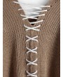  X Yasmine Bateman Lace Up V Neck Open Knit Sweater - Dark Khaki M