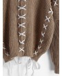  X Yasmine Bateman Lace Up V Neck Open Knit Sweater - Dark Khaki M