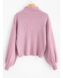 Solid Lantern Sleeve Mock Neck Plain Sweater - Pink