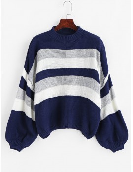 Lantern Sleeve Stripes Pullover Sweater - Multi