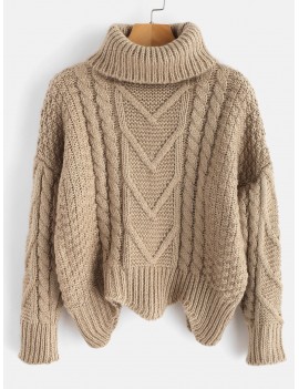 Chunky Knit Turtleneck Sweater - Light Khaki