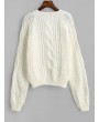 Solid Crew Neck Raglan Sleeve Cable Knit Sweater - White