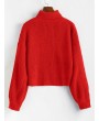 Turtleneck Lantern Sleeves Chunky Sweater - Rosso Red