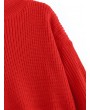 Turtleneck Lantern Sleeves Chunky Sweater - Rosso Red