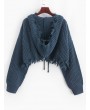 Hooded Zip Up Distressed Cropped Cardigan - Slate Blue M