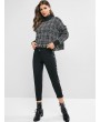 Drop Shoulder Frayed Tweed Sweatshirt - Black S