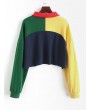  Colorblock Half Button Crop Sweatshirt - Multi M