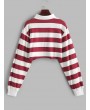 Contrast Striped Crop Half Button Sweatshirt - Multi-d S