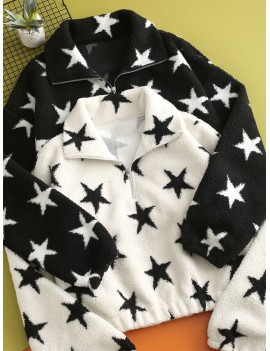 Star Graphic Half Zip Faux Fur Sweatshirt - White M