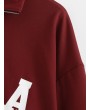  Half Zip Letter Graphic Sweatshirt - Red Wine