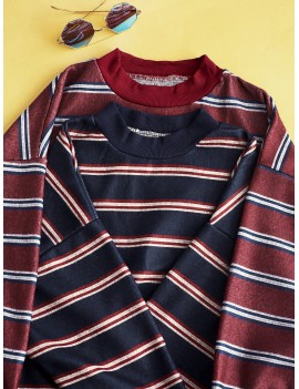 Drop Shoulder Stripes Fleece Sweatshirt - Multi-a