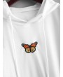 Butterfly Embroidered Front Pocket Drawstring Hoodie - White M