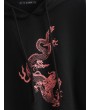  Dragon Print Drop Shoulder Drawstring Hoodie - Black M