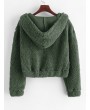  Plain Fluffy Faux Shearling Teddy Hoodie - Camouflage Green S