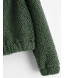  Plain Fluffy Faux Shearling Teddy Hoodie - Camouflage Green S