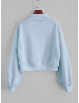  Pullover Mock Neck Plain Sweatshirt - Light Blue S