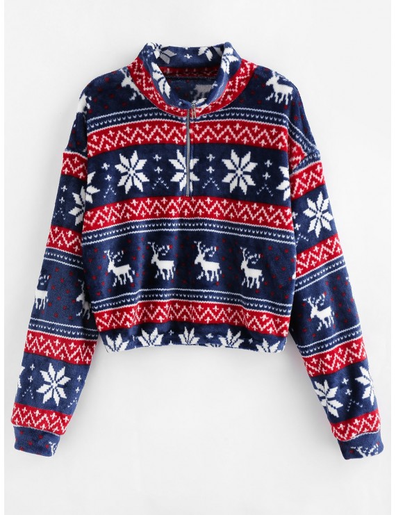  Christmas Elk Snowflake Half Zip Sweatshirt - Lapis Blue M