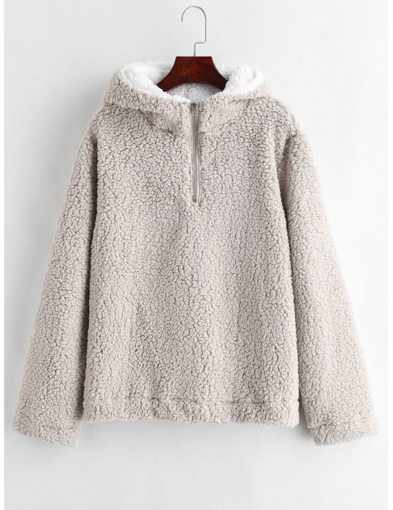 Faux Fur Zipped Fluffy Hoodie - Gray Goose S