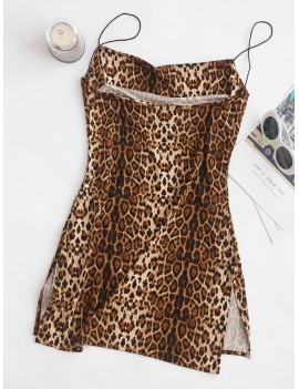 Snakeskin Leopard Print Slits Flared Cami Dress - Multi S