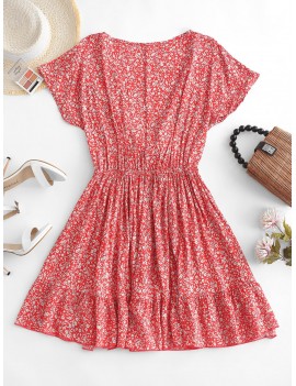 Floral Tie Front Mini Dress - Red S