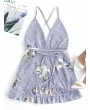 Floral Criss Cross Ruffles Mini Dress - Deep Blue S