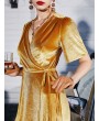  Velvet Asymmetrical Midi Wrap Dress - Golden Brown Xl