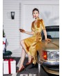  Velvet Asymmetrical Midi Wrap Dress - Golden Brown Xl