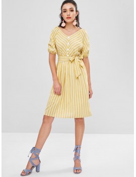 Striped Smock Dress - Corn Yellow