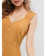  Button Fly Sweetheart Neck Midi Backless Dress - Caramel M