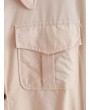 Belted Long Sleeve Flap Pockets Shirt Dress - Beige M