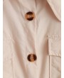 Belted Long Sleeve Flap Pockets Shirt Dress - Beige M