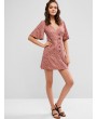  Plunge Ditsy Floral A Line Buttoned Dress - Rosy Brown S