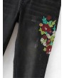 Frayed Floral Embroidered Skinny Jeans - Black M