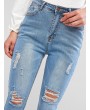 Bleach Wash High Waisted Destroyed Skinny Jeans - Denim Blue M