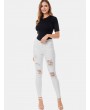 Distressed Skinny Frayed Hem Jeans - White M