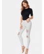 Distressed Skinny Frayed Hem Jeans - White M