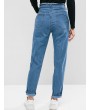 Frayed High Waisted Pocket Tie Mom Jeans - Denim Blue S