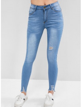 Ripped Beading Jeans - Jeans Blue S