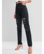 Destroyed High Waisted Straight Jeans - Black L
