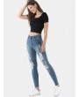Frayed Hem Distressed Skinny Jeans - Jeans Blue S