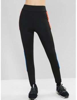  Color-blocking High Waisted Stretchy Gym Leggings - Black Xl