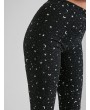  Glitter Foil Star Moon Elastic Waist Skinny Leggings - Black M