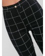 Plaid Button Embellished Pockets Leggings - Black S