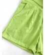 Pockets Buckle Cuffed Hem High Waisted Shorts - Green Peas L