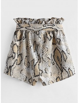  Snakeskin Print Wide Leg Belted Shorts - Multi S