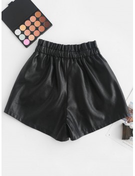 Pockets Drawstring PU Leather Shorts - Black S