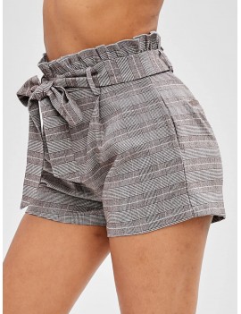  Plaid Frilled Belted Shorts - Multi M