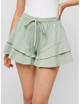 Tiered Drawstring Wide Leg Shorts - Pale Blue Lily Xl